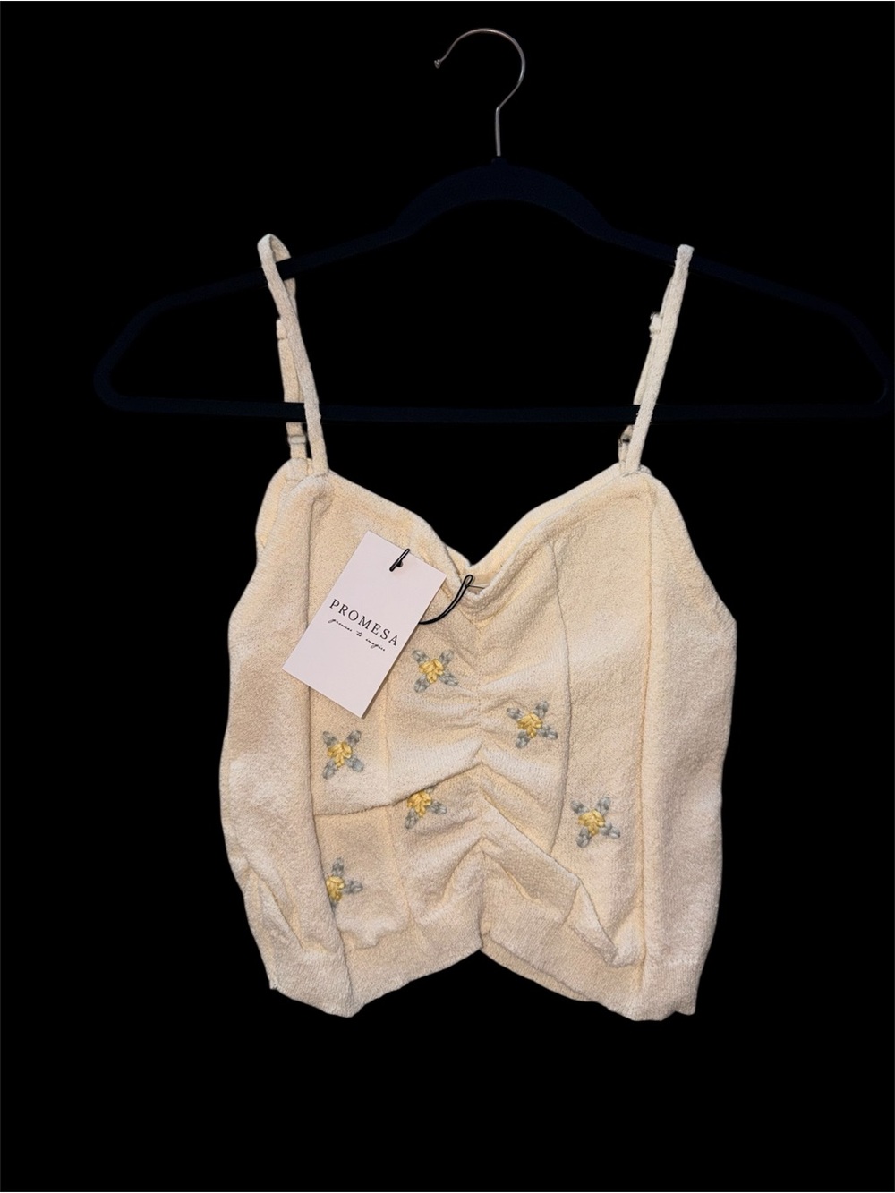 Promesa Butter Embroidered Ruched Spaghetti Strap Cami